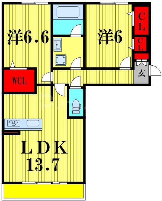 ソレイユ(2LDK/3階)の間取り写真