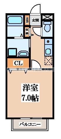 オレンジハイツ(1K/1階)の間取り写真