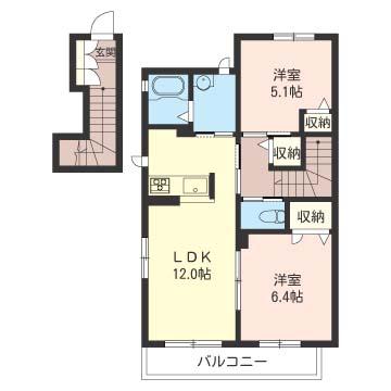 サニーヴィレッジ壱番館(2LDK/2階)の間取り写真