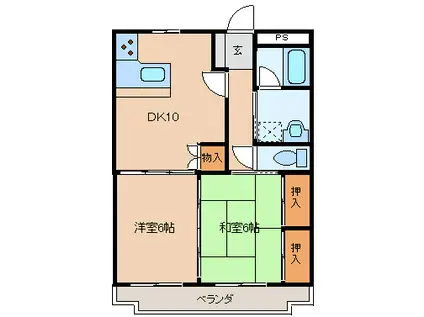ハイツアキヤマA(2DK/2階)の間取り写真