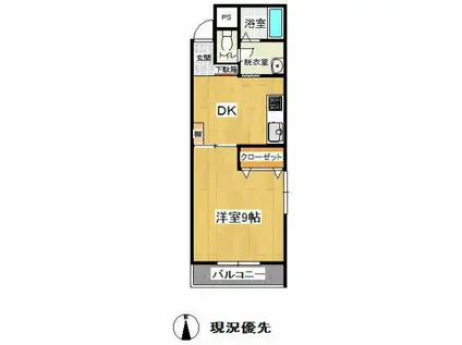 ダイヤ23北山形 B(1DK/3階)の間取り写真