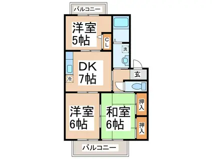 ディアス徳王 壱番館・弐番館(3DK/2階)の間取り写真