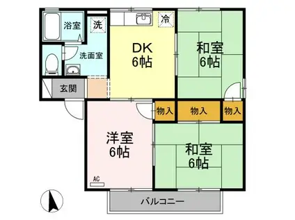 ハッピーユーA棟(3DK/2階)の間取り写真