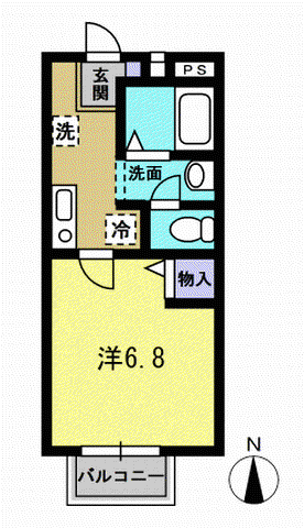 ミンティア(1K/2階)の間取り写真