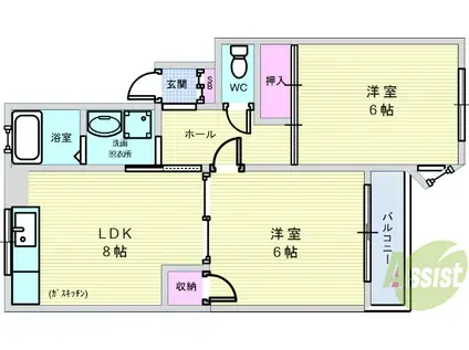 ベルヴュー中桜塚(2DK/2階)の間取り写真