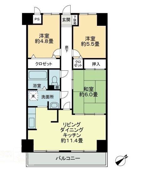 プラージュ司(3LDK/4階)の間取り写真