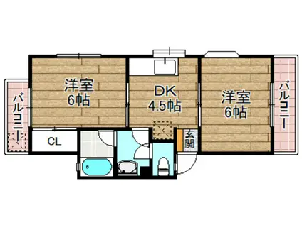 フラッツ石田(2DK/1階)の間取り写真