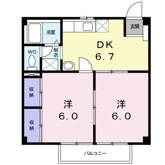 くらしきグリーンハイツ(2DK/2階)の間取り写真
