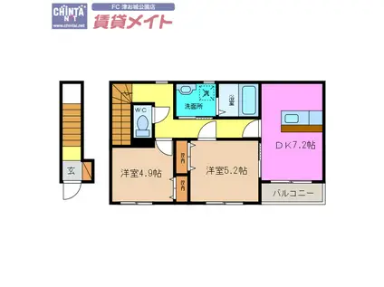 ラッキーコート(2DK/2階)の間取り写真