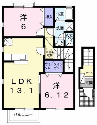 ヴィラ・ファミール B棟(2LDK/2階)の間取り写真