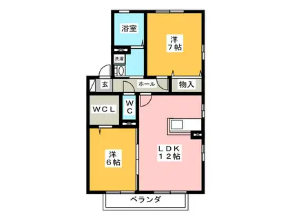 アポロタウン B(2LDK/1階)の間取り写真