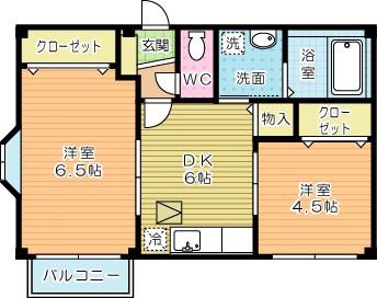フィオーレ長行西(2DK/1階)の間取り写真