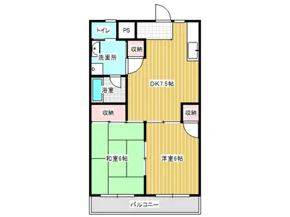 レジデンスヒルズ(2DK/2階)の間取り写真