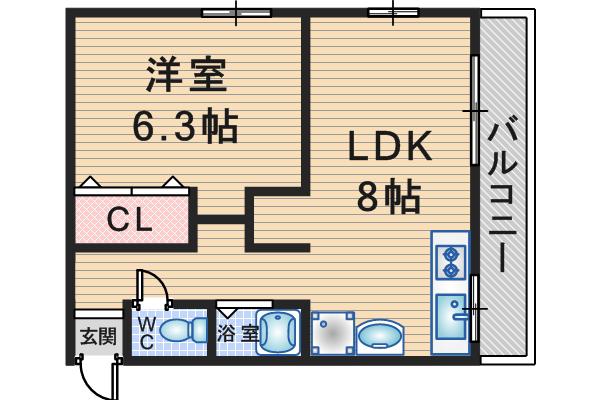 愛名マンション(1LDK/3階)の間取り写真