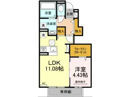 プランドール.I V B棟(1LDK/1階)の間取り写真