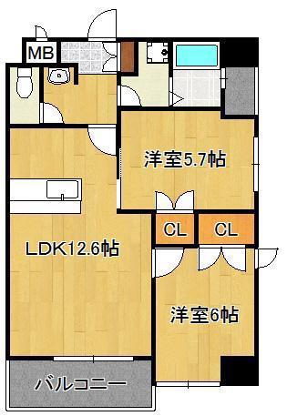 HN石坪(2LDK/3階)の間取り写真