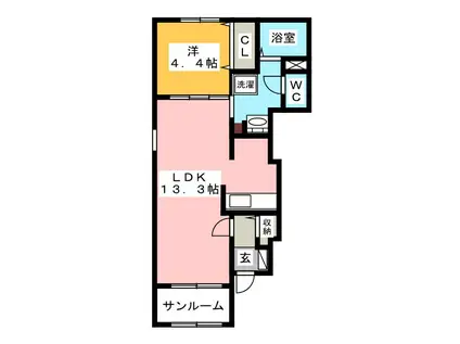 マーキュリー築捨(1LDK/1階)の間取り写真