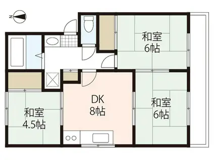 グリーンパーク高陽 B棟(3DK/1階)の間取り写真