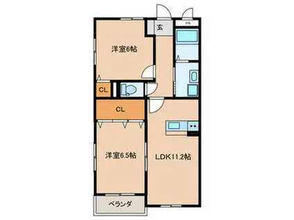 クレメント引野(2LDK/2階)の間取り写真