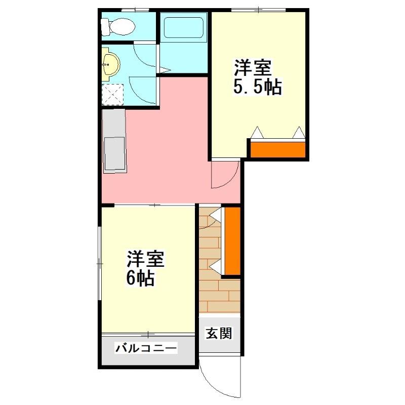 KMハイツ夕日ヶ丘A棟(2LDK/1階)の間取り写真