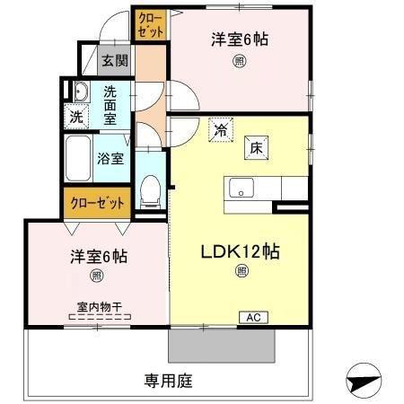 カーサ城北 A棟(2LDK/1階)の間取り写真