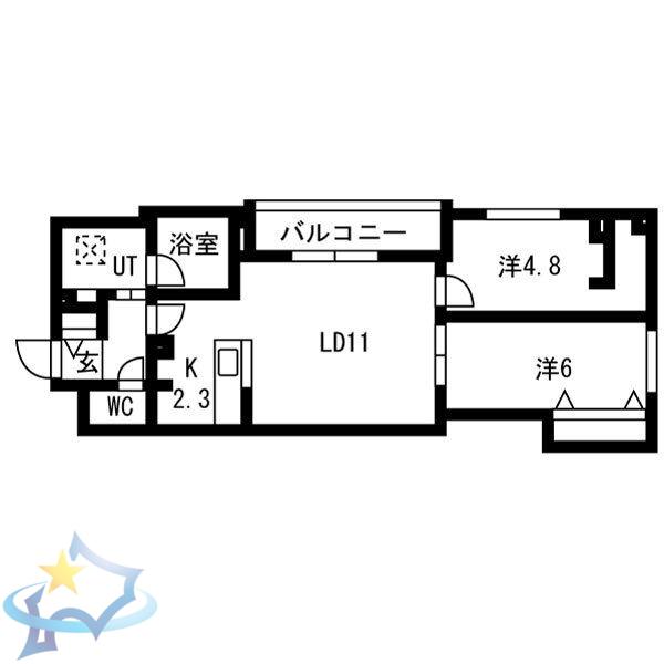 LUCE SOLARE発寒(2LDK/3階)の間取り写真