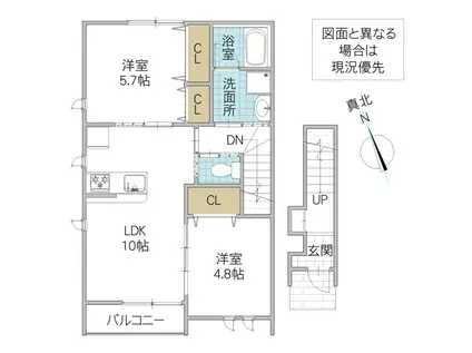 レーガベーネ城南町 B棟(2LDK/2階)の間取り写真