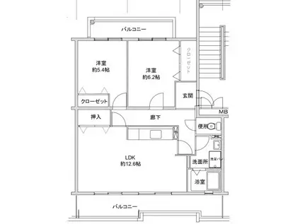 井吹東シティコート14号棟 BXタイプ(2LDK/2階)の間取り写真