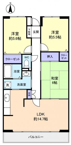 ルーチェ緑が丘B(3LDK/1階)の間取り写真