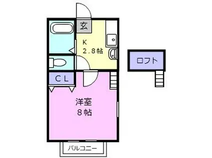 エトワル(1DK/2階)の間取り写真