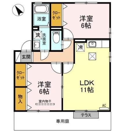 ベルサードA(2LDK/1階)の間取り写真