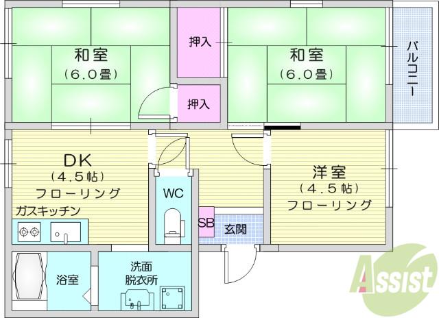 ガーデンハウス沖野A(3DK/2階)の間取り写真