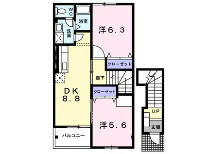 イーストスクエアA棟(2DK/2階)の間取り写真