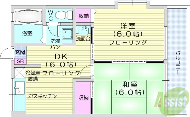 CHイーハトーヴ(2DK/2階)の間取り写真