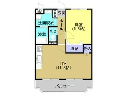 Y&Mカルム東峰(1LDK/2階)の間取り写真