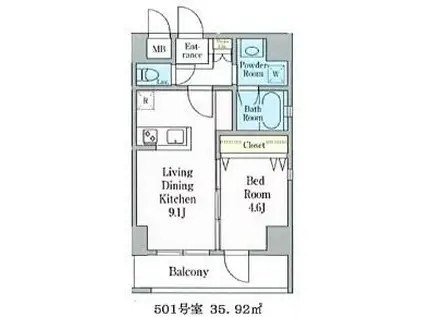 EVER GREEN 豊玉(1LDK/6階)の間取り写真