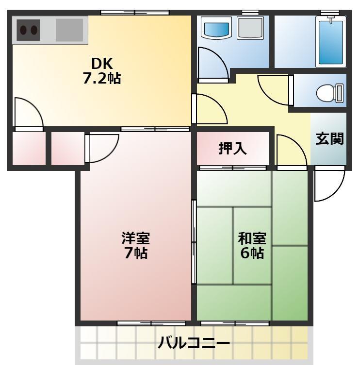 シルクヴェールフジB棟(2DK/2階)の間取り写真