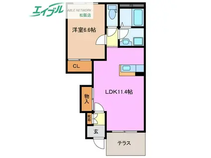 SUN PRESS B棟(1LDK/1階)の間取り写真