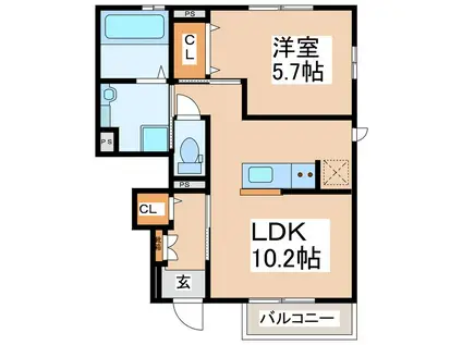 レウニール宮前(1LDK/1階)の間取り写真