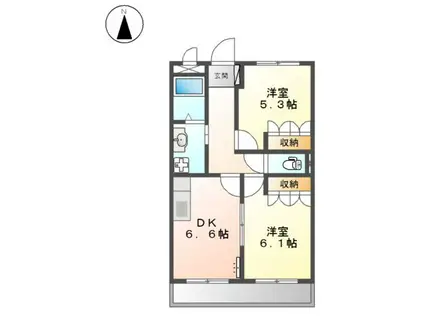 レインボーパレスII(2DK/2階)の間取り写真