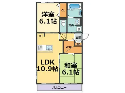 DUO大庄B棟(2LDK/2階)の間取り写真