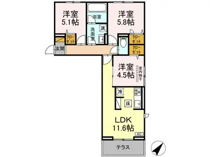 ハイクレスト(3LDK/1階)の間取り写真