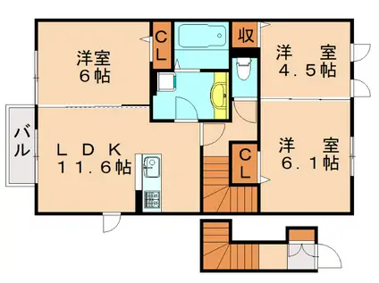 ヴィルヌーブ相坂 C棟(3LDK/2階)の間取り写真