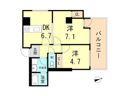 ウィステリア神戸湊川(2DK/4階)の間取り写真