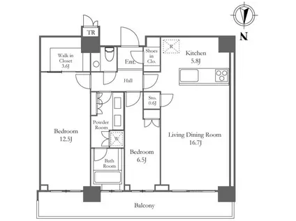 ザ・パークハウス晴海タワーズティアロレジデンス(2LDK/48階)の間取り写真