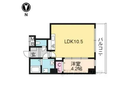 モンドール西院(1LDK/3階)の間取り写真