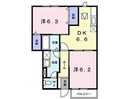 サニークァイエットI(2DK/1階)の間取り写真