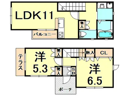 甲子園口6丁目ヘーベルハウス(2LDK/1階)の間取り写真