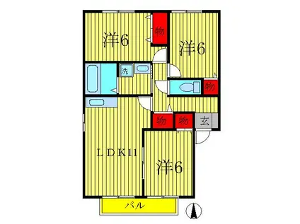 リシアンサスガーデンB棟(3LDK/1階)の間取り写真