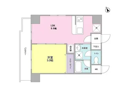 クレール武蔵小杉(1LDK/6階)の間取り写真